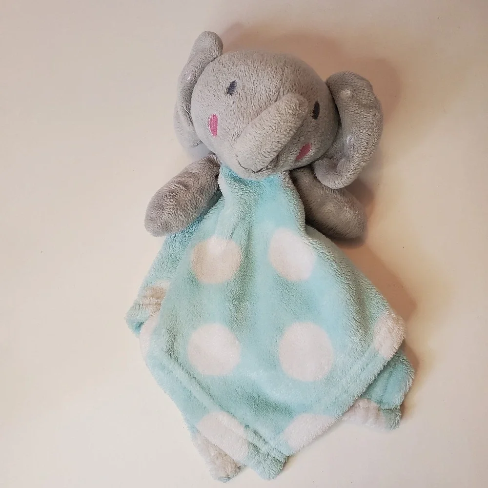 Blue Polka Dot Gray Elephant Plush Baby Security Blanket Lovey‎